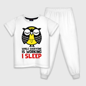 Детская пижама хлопок с принтом Сова. Сплю, когда ты на работе в Белгороде, 100% хлопок |  брюки и футболка прямого кроя, без карманов, на брюках мягкая резинка на поясе и по низу штанин
 | owl | owls | сова | совушка | совы | филин | фраза | юмор