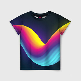Детская футболка 3D с принтом Neon wire в Белгороде, 100% гипоаллергенный полиэфир | прямой крой, круглый вырез горловины, длина до линии бедер, чуть спущенное плечо, ткань немного тянется | Тематика изображения на принте: neon | rainbow | геометрия | линии | неон | радуга | разноцветный | светящийся
