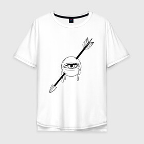 Мужская футболка хлопок Oversize с принтом Раненый глаз в Белгороде, 100% хлопок | свободный крой, круглый ворот, “спинка” длиннее передней части | Тематика изображения на принте: глаз | плачущий глаз | слезы | стрела | стрела в глазу