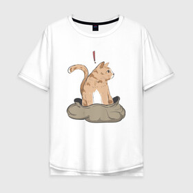 Мужская футболка хлопок Oversize с принтом Кот в мешке в Белгороде, 100% хлопок | свободный крой, круглый ворот, “спинка” длиннее передней части | cat | кот в мешке | кот из мема | рыжий котик | удивленный кошак