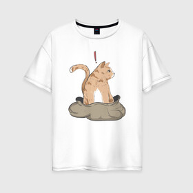 Женская футболка хлопок Oversize с принтом Кот в мешке в Белгороде, 100% хлопок | свободный крой, круглый ворот, спущенный рукав, длина до линии бедер
 | cat | кот в мешке | кот из мема | рыжий котик | удивленный кошак