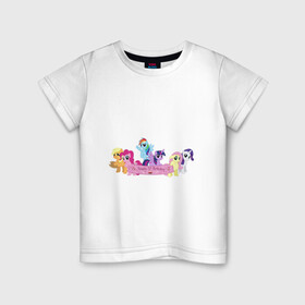 Детская футболка хлопок с принтом My Little Pony Happy Birthday в Белгороде, 100% хлопок | круглый вырез горловины, полуприлегающий силуэт, длина до линии бедер | applejack | friendship | mylittlepony | rainbow dash | twilight sparkle | waifu | вайфу | дружба это магия | друзья | кони | моя маленькая пони | мультфильм | пони | радуга | ренбоу деш | эплджек