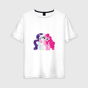 Женская футболка хлопок Oversize с принтом My Little Pony Pinkie Pie And  в Белгороде, 100% хлопок | свободный крой, круглый ворот, спущенный рукав, длина до линии бедер
 | applejack | friendship | mylittlepony | rainbow dash | twilight sparkle | waifu | вайфу | дружба это магия | друзья | кони | моя маленькая пони | мультфильм | пони | радуга | ренбоу деш | эплджек