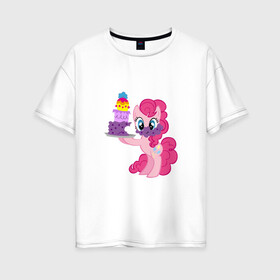 Женская футболка хлопок Oversize с принтом My Little Pony Pinkie Pie в Белгороде, 100% хлопок | свободный крой, круглый ворот, спущенный рукав, длина до линии бедер
 | applejack | friendship | mylittlepony | rainbow dash | twilight sparkle | waifu | вайфу | дружба это магия | друзья | кони | моя маленькая пони | мультфильм | пони | радуга | ренбоу деш | эплджек