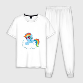 Мужская пижама хлопок с принтом My Little Pony Rainbow Dash в Белгороде, 100% хлопок | брюки и футболка прямого кроя, без карманов, на брюках мягкая резинка на поясе и по низу штанин
 | applejack | friendship | mylittlepony | rainbow dash | twilight sparkle | waifu | вайфу | дружба это магия | друзья | кони | моя маленькая пони | мультфильм | пони | радуга | ренбоу деш | эплджек