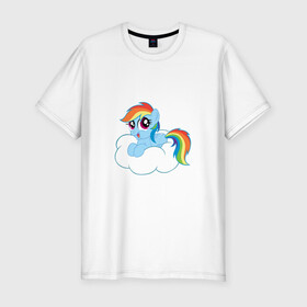 Мужская футболка хлопок Slim с принтом My Little Pony Rainbow Dash в Белгороде, 92% хлопок, 8% лайкра | приталенный силуэт, круглый вырез ворота, длина до линии бедра, короткий рукав | applejack | friendship | mylittlepony | rainbow dash | twilight sparkle | waifu | вайфу | дружба это магия | друзья | кони | моя маленькая пони | мультфильм | пони | радуга | ренбоу деш | эплджек