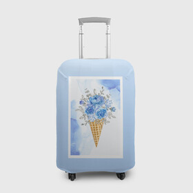Чехол для чемодана 3D с принтом Цветочный холодок в Белгороде, 86% полиэфир, 14% спандекс | двустороннее нанесение принта, прорези для ручек и колес | градиент | мороженое | мрамор | облака | рожок | розы | цветы