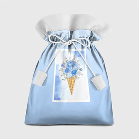Подарочный 3D мешок с принтом Цветочный холодок в Белгороде, 100% полиэстер | Размер: 29*39 см | градиент | мороженое | мрамор | облака | рожок | розы | цветы