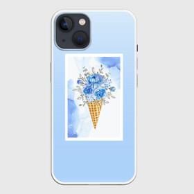 Чехол для iPhone 13 с принтом Цветочный холодок в Белгороде,  |  | градиент | мороженое | мрамор | облака | рожок | розы | цветы