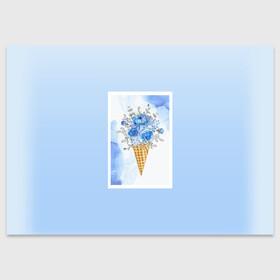 Поздравительная открытка с принтом Цветочный холодок в Белгороде, 100% бумага | плотность бумаги 280 г/м2, матовая, на обратной стороне линовка и место для марки
 | градиент | мороженое | мрамор | облака | рожок | розы | цветы