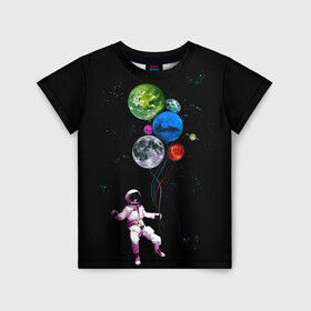 Детская футболка 3D с принтом Космонавт Воздушные Планеты в Белгороде, 100% гипоаллергенный полиэфир | прямой крой, круглый вырез горловины, длина до линии бедер, чуть спущенное плечо, ткань немного тянется | alien | earth | galaxy | hello | mars | moon | nasa | space | star | абстракция | вселенная | звезда | земля | космонавт | космос | луна | марс | наса | нло | планета | привет | текстура | узор | шары