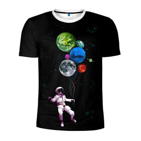 Мужская футболка 3D спортивная с принтом Космонавт Воздушные Планеты в Белгороде, 100% полиэстер с улучшенными характеристиками | приталенный силуэт, круглая горловина, широкие плечи, сужается к линии бедра | Тематика изображения на принте: alien | earth | galaxy | hello | mars | moon | nasa | space | star | абстракция | вселенная | звезда | земля | космонавт | космос | луна | марс | наса | нло | планета | привет | текстура | узор | шары