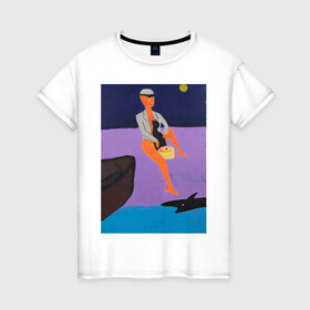 Женская футболка хлопок с принтом Картина #1, Ческидов в Белгороде, 100% хлопок | прямой крой, круглый вырез горловины, длина до линии бедер, слегка спущенное плечо | абстракция | акула | берег | женщина | кошка | лодка | луна
