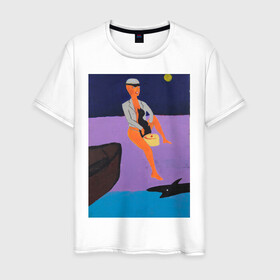Мужская футболка хлопок с принтом Картина #1, Ческидов в Белгороде, 100% хлопок | прямой крой, круглый вырез горловины, длина до линии бедер, слегка спущенное плечо. | Тематика изображения на принте: абстракция | акула | берег | женщина | кошка | лодка | луна