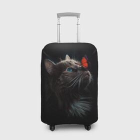 Чехол для чемодана 3D с принтом Котик и бабочка в Белгороде, 86% полиэфир, 14% спандекс | двустороннее нанесение принта, прорези для ручек и колес | бабочка | бабочка на носу | животные | кот | котенок | кошка