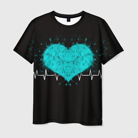 Мужская футболка 3D с принтом стук сердца в Белгороде, 100% полиэфир | прямой крой, круглый вырез горловины, длина до линии бедер | в ритме сердца | геометрическое сердце | горячее сердце | огненное сердце | сердце
