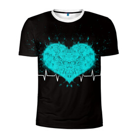 Мужская футболка 3D спортивная с принтом стук сердца в Белгороде, 100% полиэстер с улучшенными характеристиками | приталенный силуэт, круглая горловина, широкие плечи, сужается к линии бедра | Тематика изображения на принте: в ритме сердца | геометрическое сердце | горячее сердце | огненное сердце | сердце