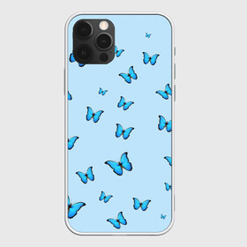 Чехол для iPhone 12 Pro с принтом Синие бабочки в Белгороде, силикон | область печати: задняя сторона чехла, без боковых панелей | blue | butterfly | emoji | smile | бабочки | насекомые | эмоджи