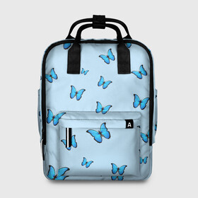 Женский рюкзак 3D с принтом Синие бабочки в Белгороде, 100% полиэстер | лямки с регулируемой длиной, сверху ручки, чтобы рюкзак нести как сумку. Основное отделение закрывается на молнию, как и внешний карман. Внутри два дополнительных кармана, один из которых закрывается на молнию. По бокам два дополнительных кармашка, куда поместится маленькая бутылочка
 | blue | butterfly | emoji | smile | бабочки | насекомые | эмоджи