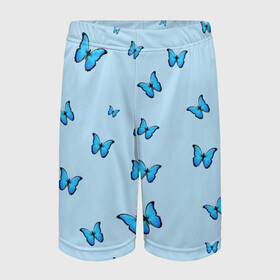 Детские спортивные шорты 3D с принтом Синие бабочки в Белгороде,  100% полиэстер
 | пояс оформлен широкой мягкой резинкой, ткань тянется
 | blue | butterfly | emoji | smile | бабочки | насекомые | эмоджи