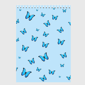 Скетчбук с принтом Синие бабочки в Белгороде, 100% бумага
 | 48 листов, плотность листов — 100 г/м2, плотность картонной обложки — 250 г/м2. Листы скреплены сверху удобной пружинной спиралью | blue | butterfly | emoji | smile | бабочки | насекомые | эмоджи