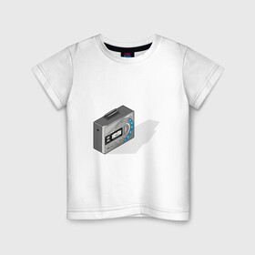 Детская футболка хлопок с принтом Кассетный плеер в Белгороде, 100% хлопок | круглый вырез горловины, полуприлегающий силуэт, длина до линии бедер | 90 е | 90s | music | oldschool | player | кассета | кассетный плеер | музыка | плеер