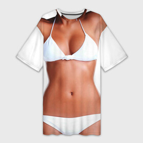 Платье-футболка 3D с принтом Perfect body в Белгороде,  |  | Тематика изображения на принте: body | girl | perfect body | tan | tanned body | white | white underwear | woman | womans body | белое белье | девушка | женское тело | женщина | загар | идеальное тело | костюм | скин | тело