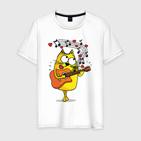 Мужская футболка хлопок с принтом Кот поет серенаду в Белгороде, 100% хлопок | прямой крой, круглый вырез горловины, длина до линии бедер, слегка спущенное плечо. | cat | kitty | киска | кот | котик | котэ | кошечка | кошка | пушистик