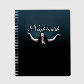 Тетрадь с принтом Nightwish with Tarja в Белгороде, 100% бумага | 48 листов, плотность листов — 60 г/м2, плотность картонной обложки — 250 г/м2. Листы скреплены сбоку удобной пружинной спиралью. Уголки страниц и обложки скругленные. Цвет линий — светло-серый
 | Тематика изображения на принте: nightwish | tarja | tarja turanen | turunen | найтвиш | тарья | тарья турунен | турунен