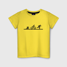 Детская футболка хлопок с принтом Троеборье в Белгороде, 100% хлопок | круглый вырез горловины, полуприлегающий силуэт, длина до линии бедер | ironman | tri | triathlon | бег | велосипед | велоспорт | выносливость | мультиспорт | плавание | сила | скорость | спорт | три | триатлон | троеборье | цикличный
