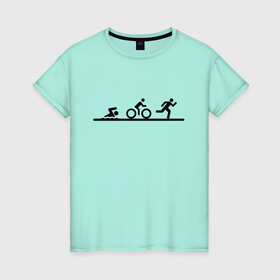 Женская футболка хлопок с принтом Троеборье в Белгороде, 100% хлопок | прямой крой, круглый вырез горловины, длина до линии бедер, слегка спущенное плечо | ironman | tri | triathlon | бег | велосипед | велоспорт | выносливость | мультиспорт | плавание | сила | скорость | спорт | три | триатлон | троеборье | цикличный