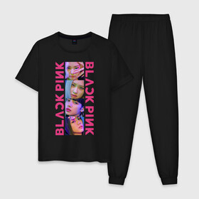 Мужская пижама хлопок с принтом BLACKPINK Neon в Белгороде, 100% хлопок | брюки и футболка прямого кроя, без карманов, на брюках мягкая резинка на поясе и по низу штанин
 | Тематика изображения на принте: black | blackpink | chae | jennie | jisoo | kim | kpop | lalisa | lisa | manoban | neon | park | pink | rose | young | дженни | джису | ён | ким | лалиса | лиса | манобан | неон | пак | розэ | че