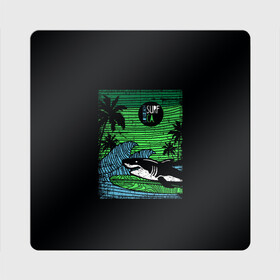 Магнит виниловый Квадрат с принтом Surf shark в Белгороде, полимерный материал с магнитным слоем | размер 9*9 см, закругленные углы | Тематика изображения на принте: shark | акула | вода | море | океан | остров | отпуск | пальмы | серфинг