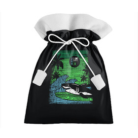 Подарочный 3D мешок с принтом Surf shark в Белгороде, 100% полиэстер | Размер: 29*39 см | Тематика изображения на принте: shark | акула | вода | море | океан | остров | отпуск | пальмы | серфинг