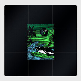 Магнитный плакат 3Х3 с принтом Surf shark в Белгороде, Полимерный материал с магнитным слоем | 9 деталей размером 9*9 см | Тематика изображения на принте: shark | акула | вода | море | океан | остров | отпуск | пальмы | серфинг