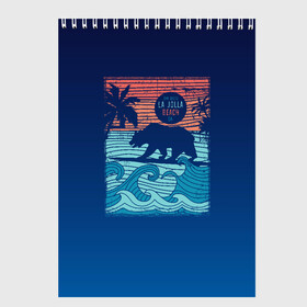 Скетчбук с принтом Медведь на серфинге в Белгороде, 100% бумага
 | 48 листов, плотность листов — 100 г/м2, плотность картонной обложки — 250 г/м2. Листы скреплены сверху удобной пружинной спиралью | волны | закат | медведь | море | океан | отдых | отпуск | пальмы | серфинг