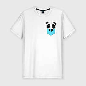 Мужская футболка хлопок Slim с принтом Панда милашка в кармашке в Белгороде, 92% хлопок, 8% лайкра | приталенный силуэт, круглый вырез ворота, длина до линии бедра, короткий рукав | животное | карман | малышка | медведь | милашка