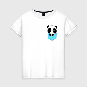 Женская футболка хлопок с принтом Панда милашка в кармашке в Белгороде, 100% хлопок | прямой крой, круглый вырез горловины, длина до линии бедер, слегка спущенное плечо | животное | карман | малышка | медведь | милашка
