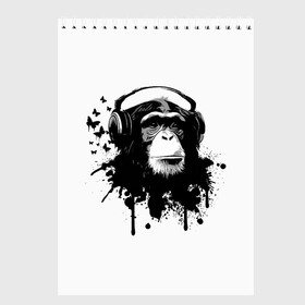 Скетчбук с принтом Обезьяна Меломан в Белгороде, 100% бумага
 | 48 листов, плотность листов — 100 г/м2, плотность картонной обложки — 250 г/м2. Листы скреплены сверху удобной пружинной спиралью | black | blot | butterflies | chimpanzee | gorilla | headphones | ink | lover | monkey | music | sheet | white | бабочки | белое | горилла | клякса | меломан | музыка | наушники | ноты | обезьяна | спокойствие | умиротворение | чернила | черное