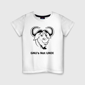 Детская футболка хлопок с принтом GNU’s Not UNIX в Белгороде, 100% хлопок | круглый вырез горловины, полуприлегающий силуэт, длина до линии бедер | gnu | linux | not unix | programming | гну | линукс | программист | сисадмин | системный администратор