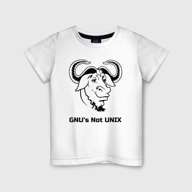 Детская футболка хлопок с принтом GNU’s Not UNIX в Белгороде, 100% хлопок | круглый вырез горловины, полуприлегающий силуэт, длина до линии бедер | Тематика изображения на принте: gnu | linux | not unix | programming | гну | линукс | программист | сисадмин | системный администратор