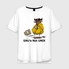 Мужская футболка хлопок Oversize с принтом GNU’s Not UNIX в Белгороде, 100% хлопок | свободный крой, круглый ворот, “спинка” длиннее передней части | Тематика изображения на принте: gnu | linux | not unix | programming | гну | линукс | программист | сисадмин | системный администратор