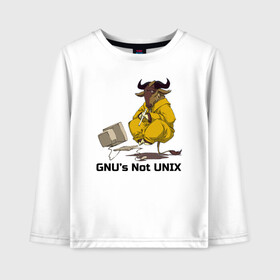 Детский лонгслив хлопок с принтом GNU’s Not UNIX в Белгороде, 100% хлопок | круглый вырез горловины, полуприлегающий силуэт, длина до линии бедер | gnu | linux | not unix | programming | гну | линукс | программист | сисадмин | системный администратор