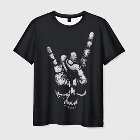 Мужская футболка 3D с принтом Rock Skull в Белгороде, 100% полиэфир | прямой крой, круглый вырез горловины, длина до линии бедер | rock n roll | skulls | коза | рок | скелет | череп | черепушка