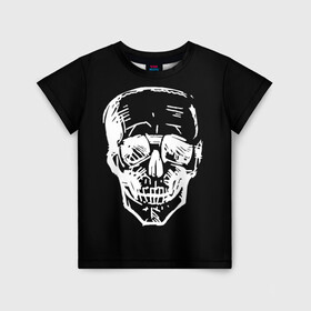 Детская футболка 3D с принтом Скетч Черепа в Белгороде, 100% гипоаллергенный полиэфир | прямой крой, круглый вырез горловины, длина до линии бедер, чуть спущенное плечо, ткань немного тянется | sketch | skull | набросок | полосы | рисунок карандашом | скелет | чб | черно белое
