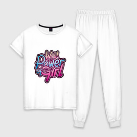 Женская пижама хлопок с принтом Will power of girl в Белгороде, 100% хлопок | брюки и футболка прямого кроя, без карманов, на брюках мягкая резинка на поясе и по низу штанин | girl | граффити | девушка | надпись | розовый