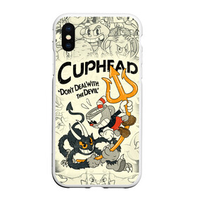 Чехол для iPhone XS Max матовый с принтом Cuphead and Devil в Белгороде, Силикон | Область печати: задняя сторона чехла, без боковых панелей | cuphead | devil | dont deal with the devil | все персонажи | дьявол | игры | капхед | чашеголовый | черт