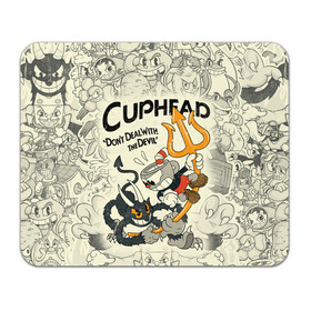 Коврик для мышки прямоугольный с принтом Cuphead and Devil в Белгороде, натуральный каучук | размер 230 х 185 мм; запечатка лицевой стороны | cuphead | devil | dont deal with the devil | все персонажи | дьявол | игры | капхед | чашеголовый | черт