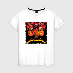Женская футболка хлопок с принтом METALLICA SKULL в Белгороде, 100% хлопок | прямой крой, круглый вырез горловины, длина до линии бедер, слегка спущенное плечо | metallica | джеймс хэтфилд | кирк хэмметт | ларс ульрих | роберт трухильо