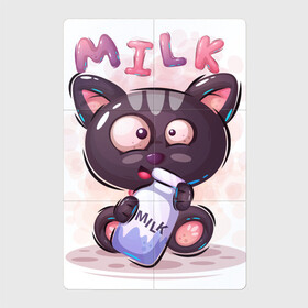 Магнитный плакат 2Х3 с принтом Котёнок милашка с молоком в Белгороде, Полимерный материал с магнитным слоем | 6 деталей размером 9*9 см | Тематика изображения на принте: кот | малышка | милашка | молоко | мультяшка